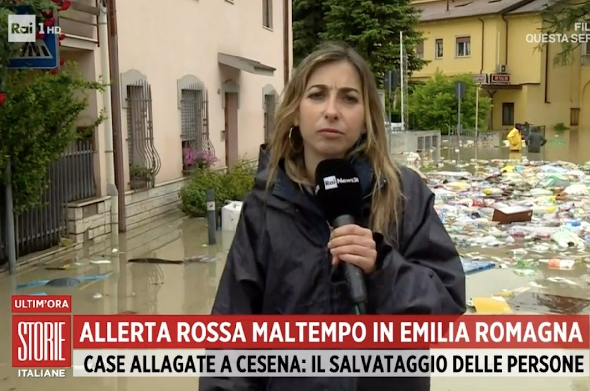 Eleonora Daniele a Storie Italiane: le immagini choc del maltempo in Emilia Romagna