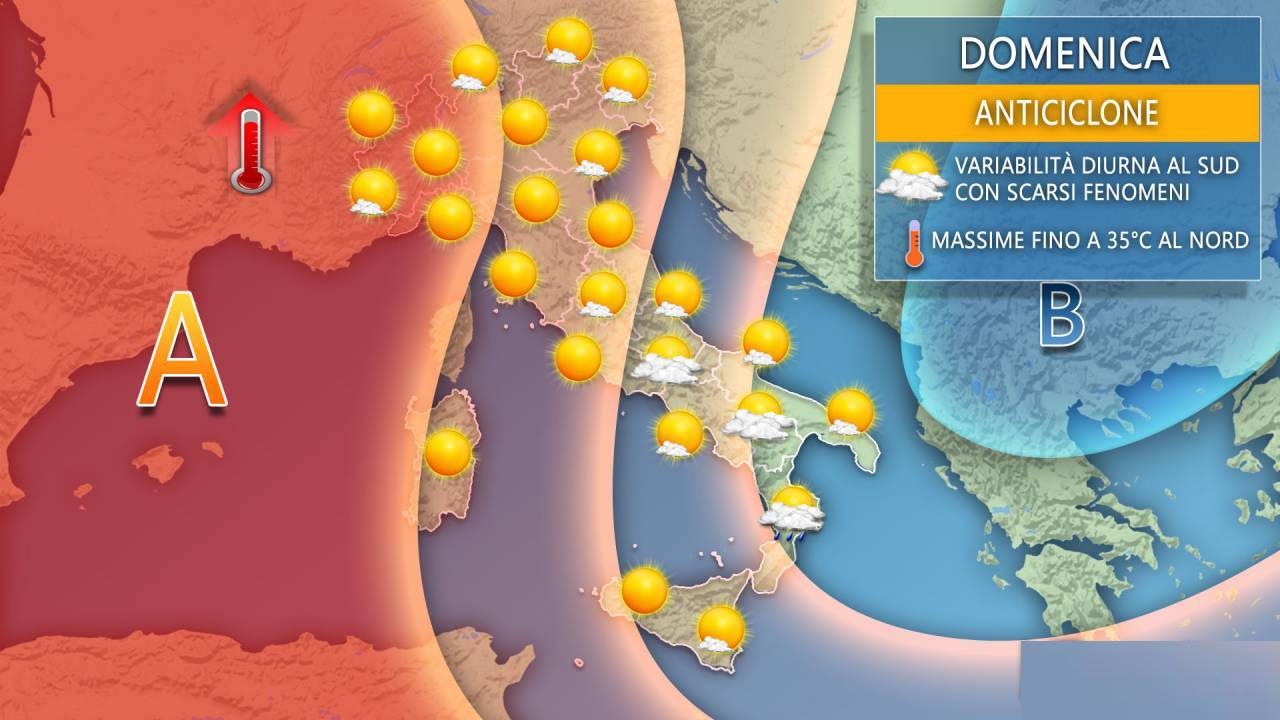caldo meteo italia lunedi maltempo