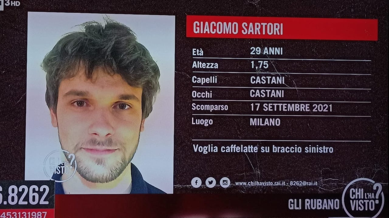 Giacomo Sartori scomparso