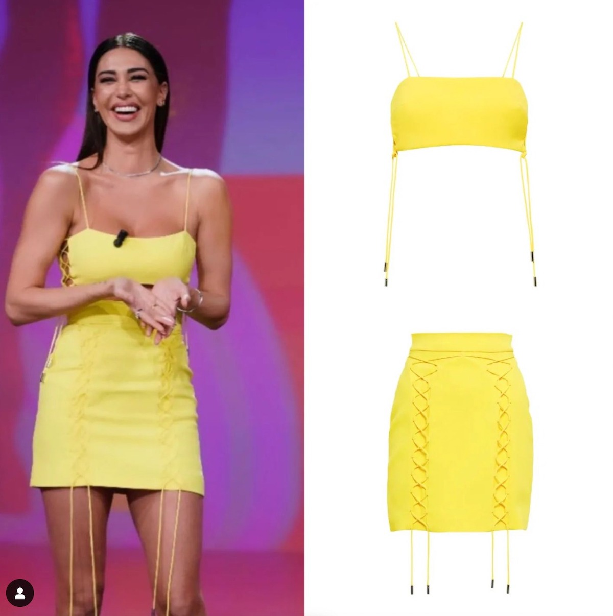 belen rodriguez le iene look giallo marca prezzo