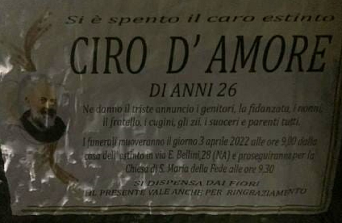 Ciro D'Amore 26 anni morto tumore