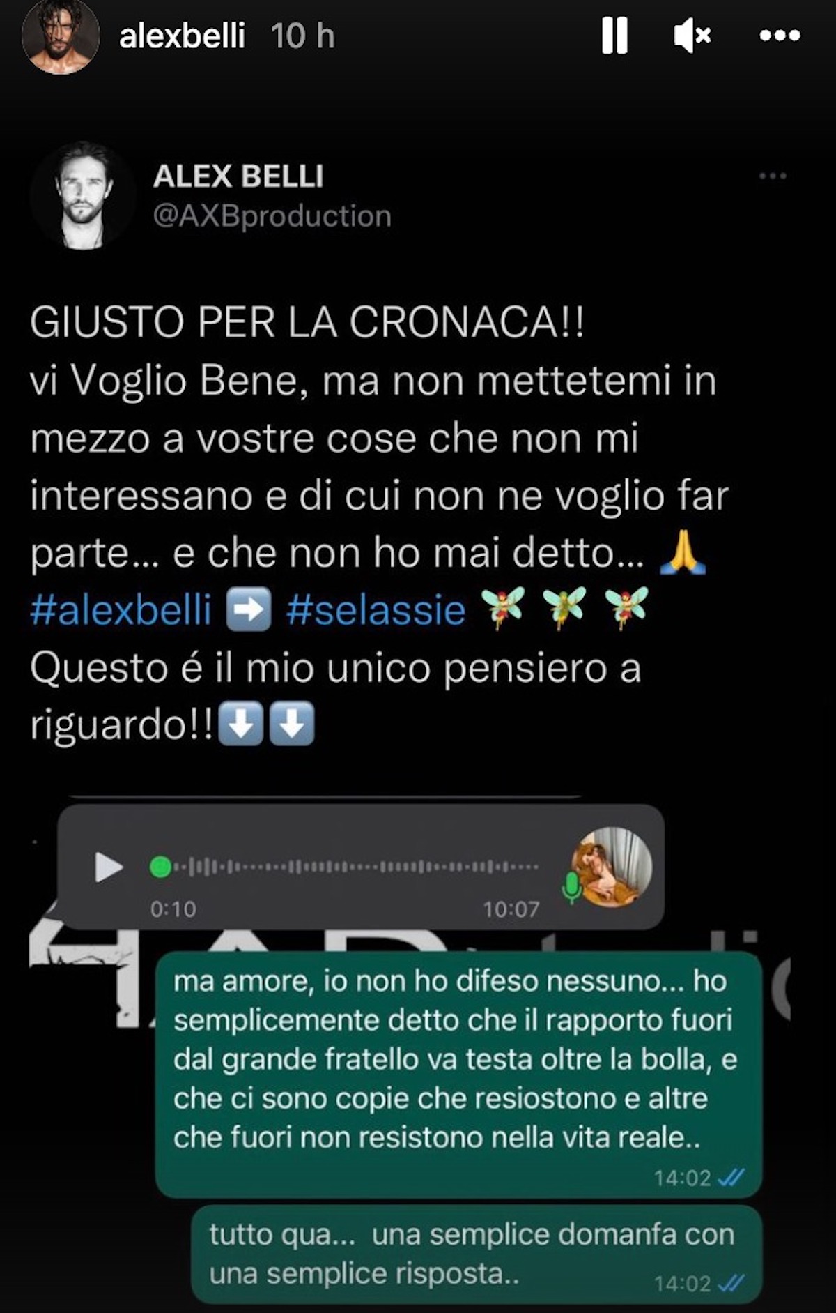 alex belli sorelle selassié lite messaggi