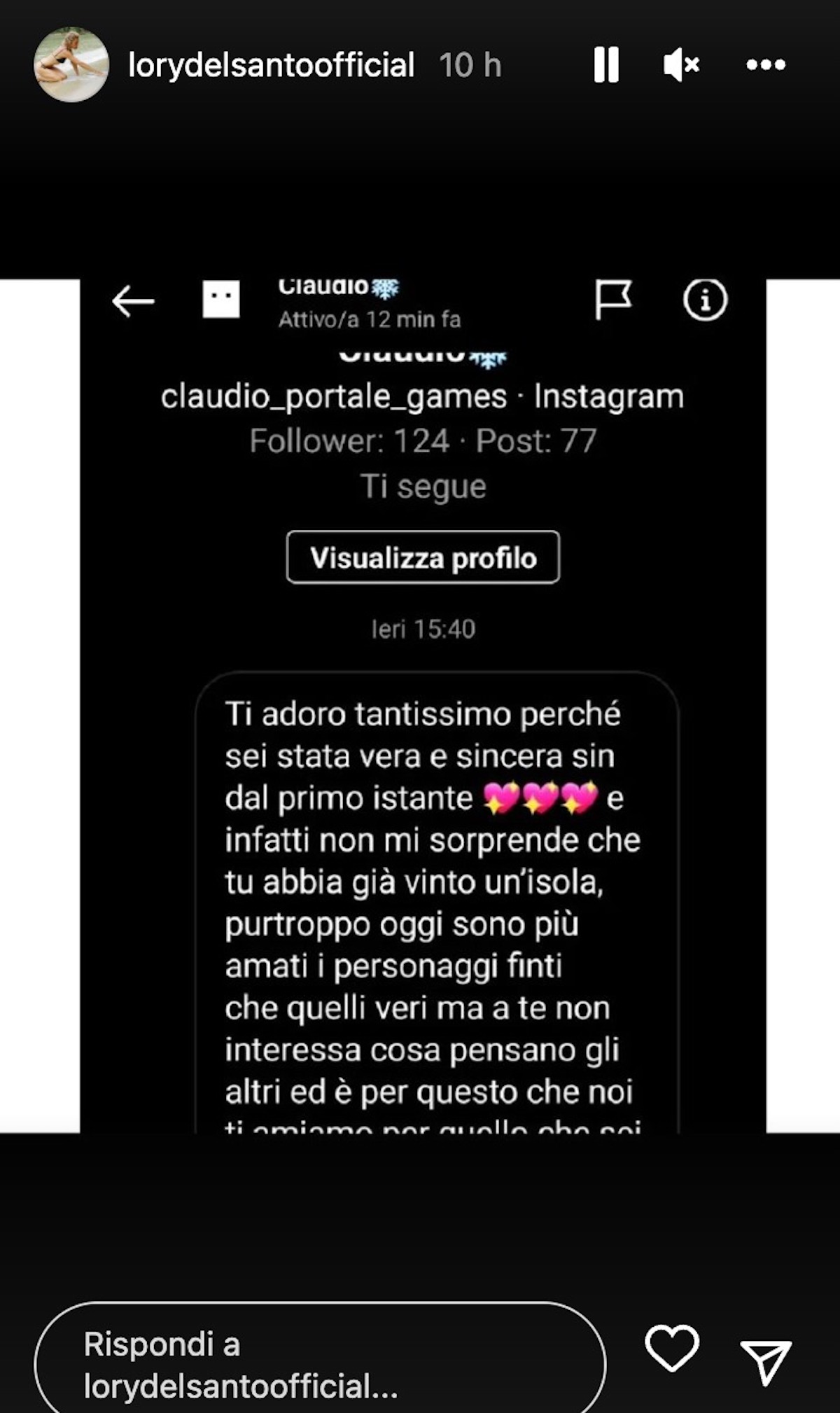 lory del santo commenti instagram replica