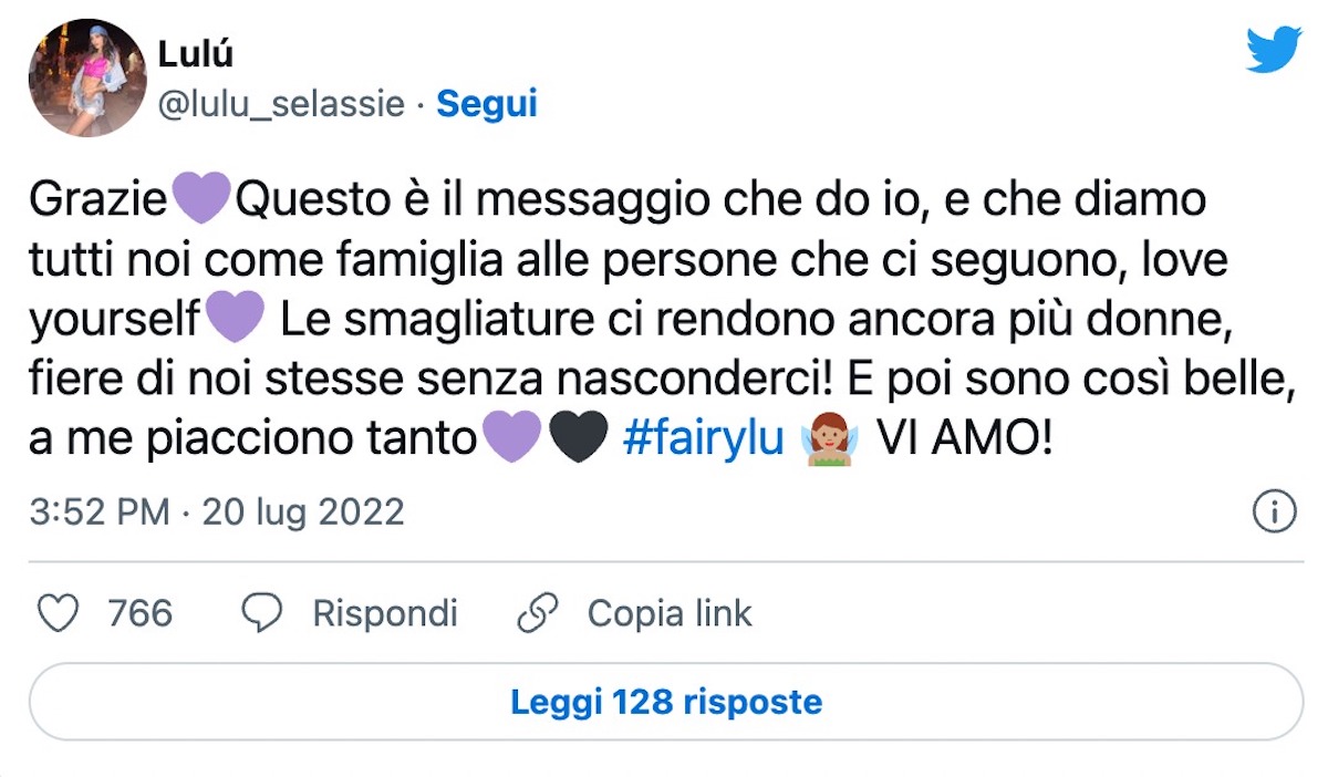 Lulù Selassié smagliature: "Non le nasconde, si mostra così com'è"