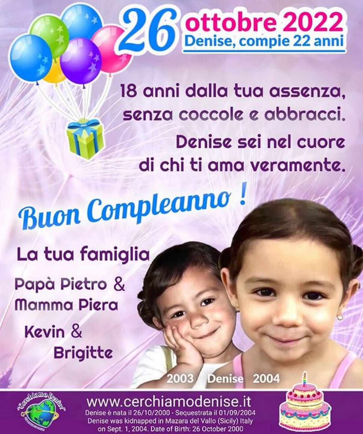 Denise Pipitone compleanno auguri mamma Piera Maggio