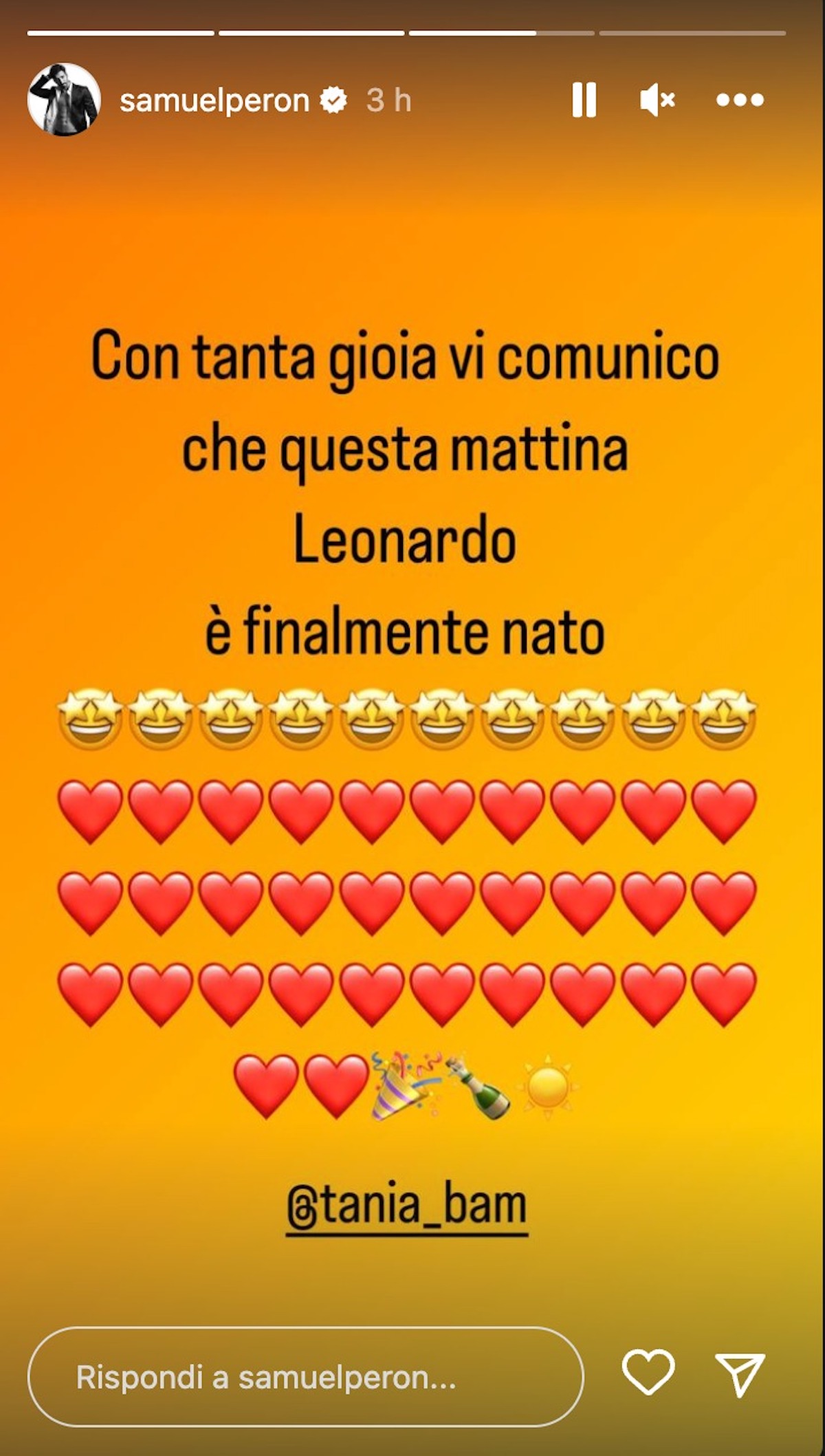 samuel-peron-papa-figlio-nato-leonardo-tania-bambaci