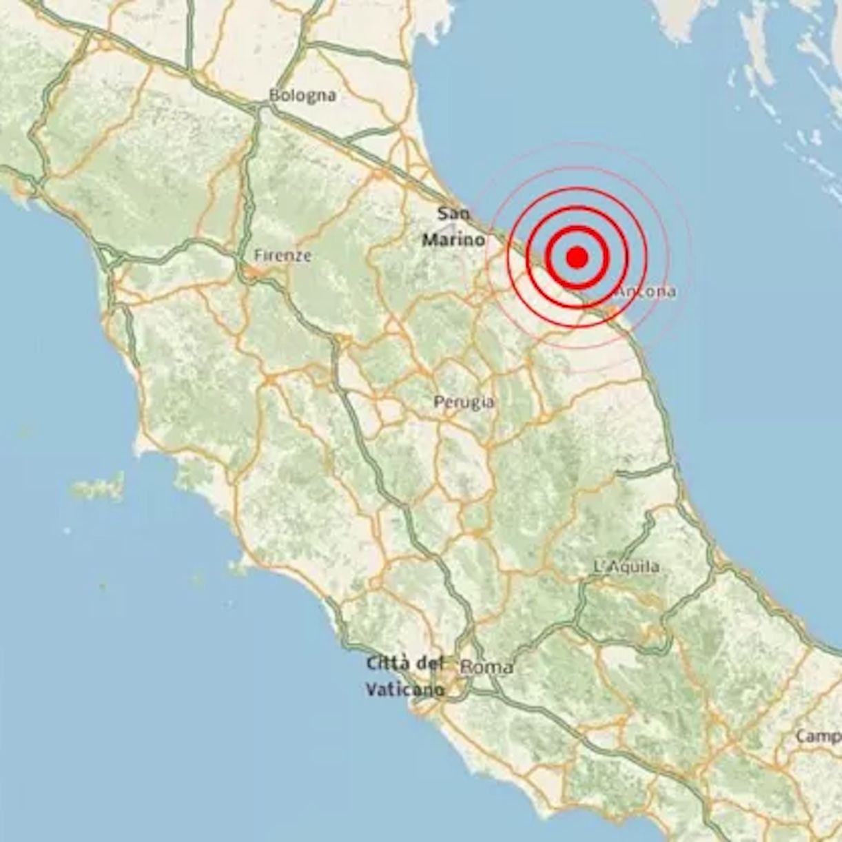 Forte terremoto a Pesaro di 5.7 della scala Richter