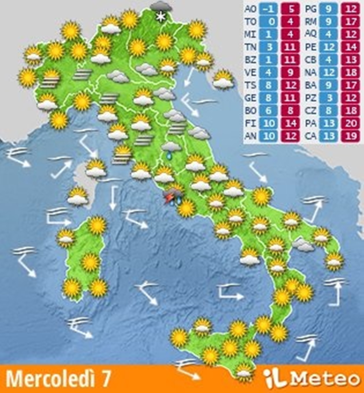previsioni meteo italia divisa due