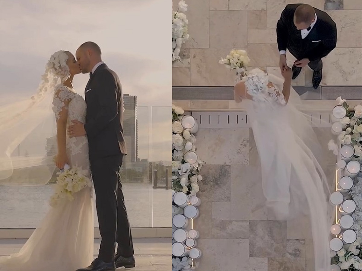 Ellie Gonsalves si sposa in abito trasparente