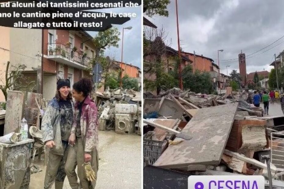 Cricca a Cesena per ripulire le strade dopo l'alluvione in Emilia Romagna