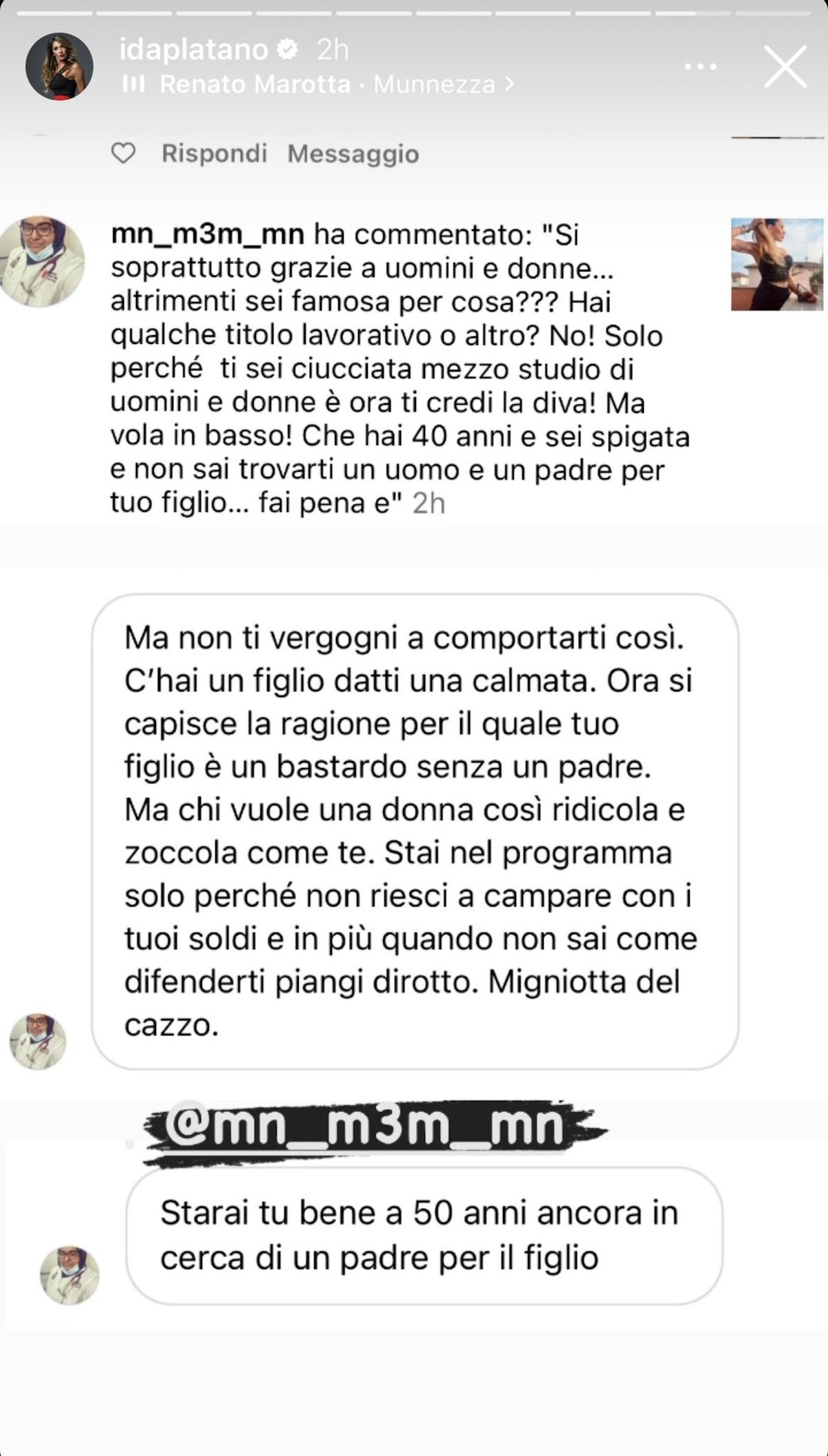 ida platano insulti choc figlio