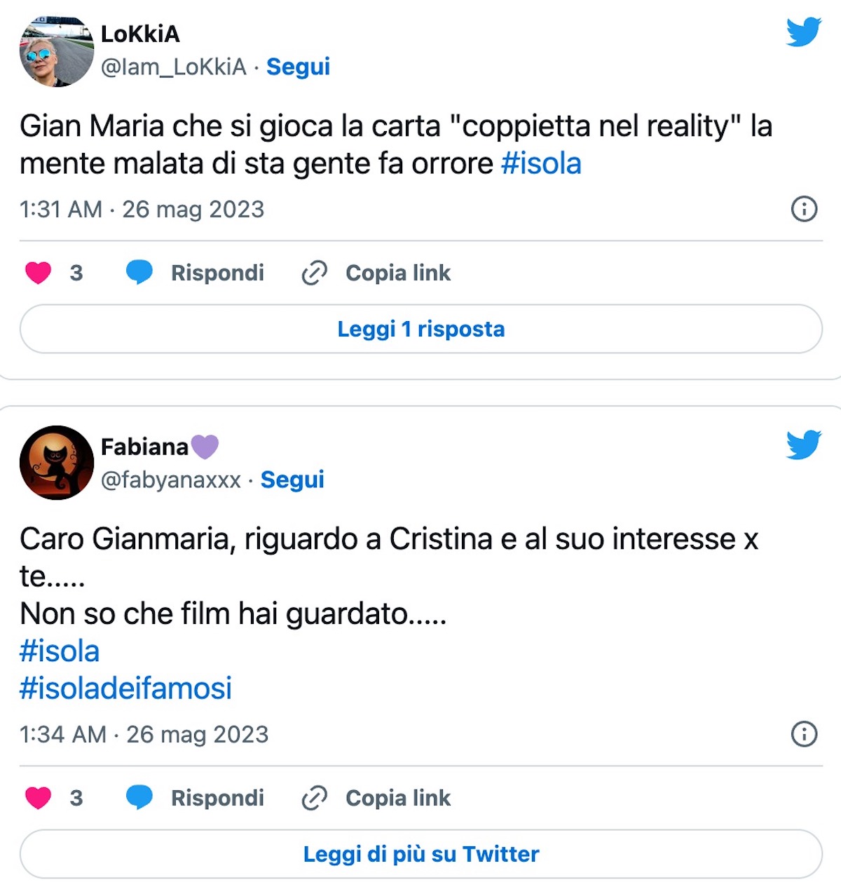 isola dei famosi 2023 cristina scuccia gianmaria sainato