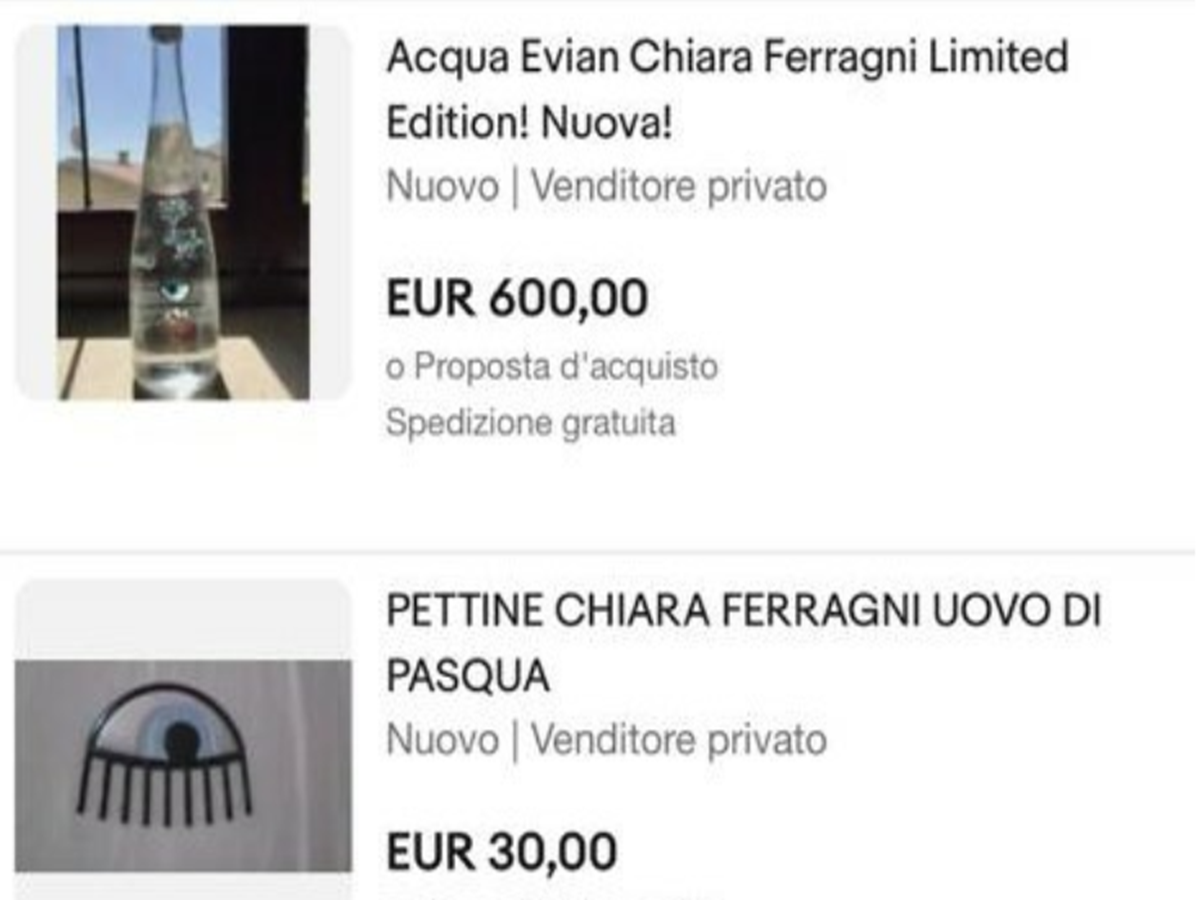 "lacrime di Chiara Ferragni" in vendita su eBay