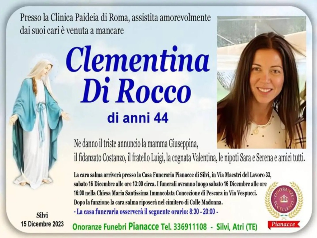 Clementina Di Rocco muore all'età di 44 anni