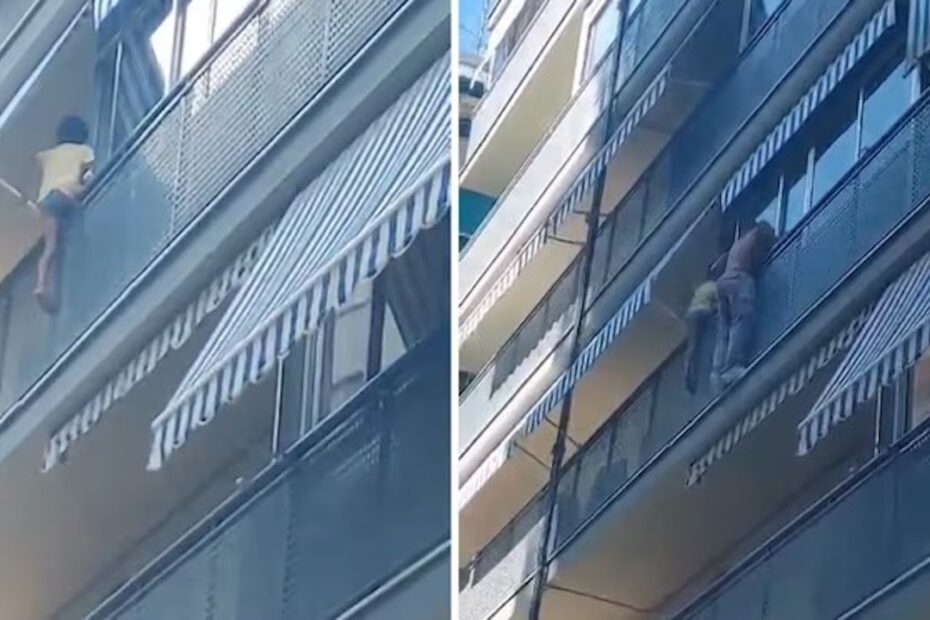 Alicante, bimbo appeso fuori dalla ringhiera salvato da un uomo