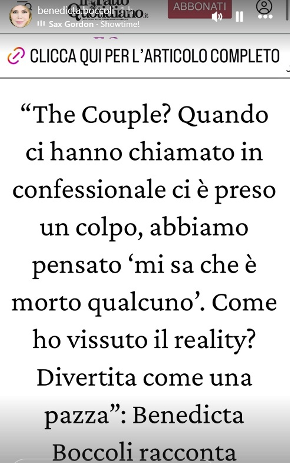 chiusura the couple retroscena benedicta boccoli