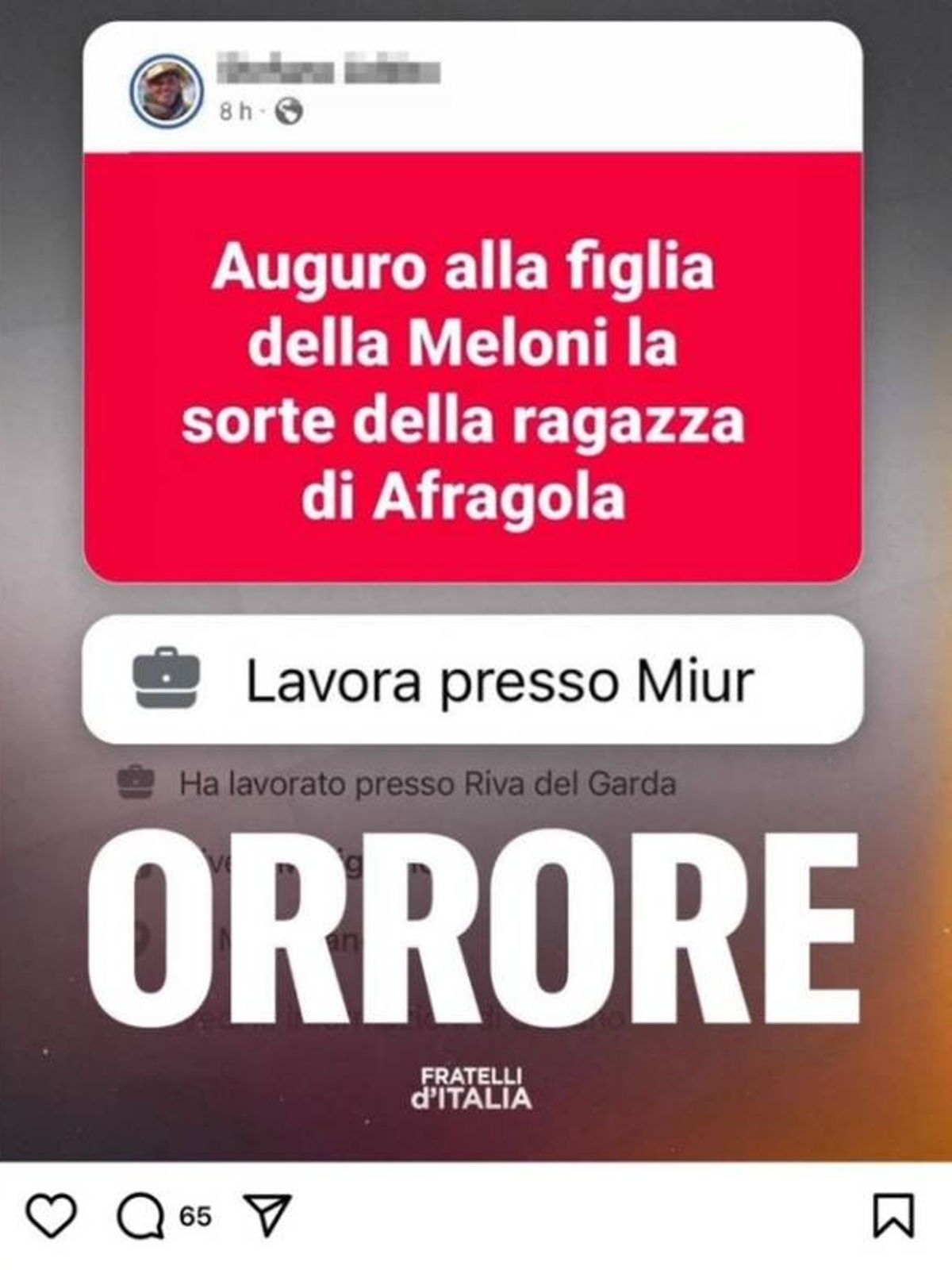 post contro figlia giorgia meloni parla autore