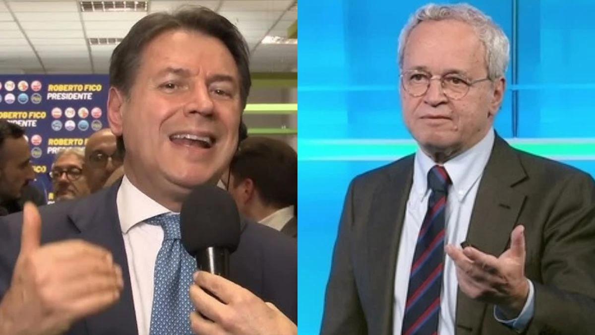 Giuseppe Conte in collegamento da Napoli durante la diretta tv