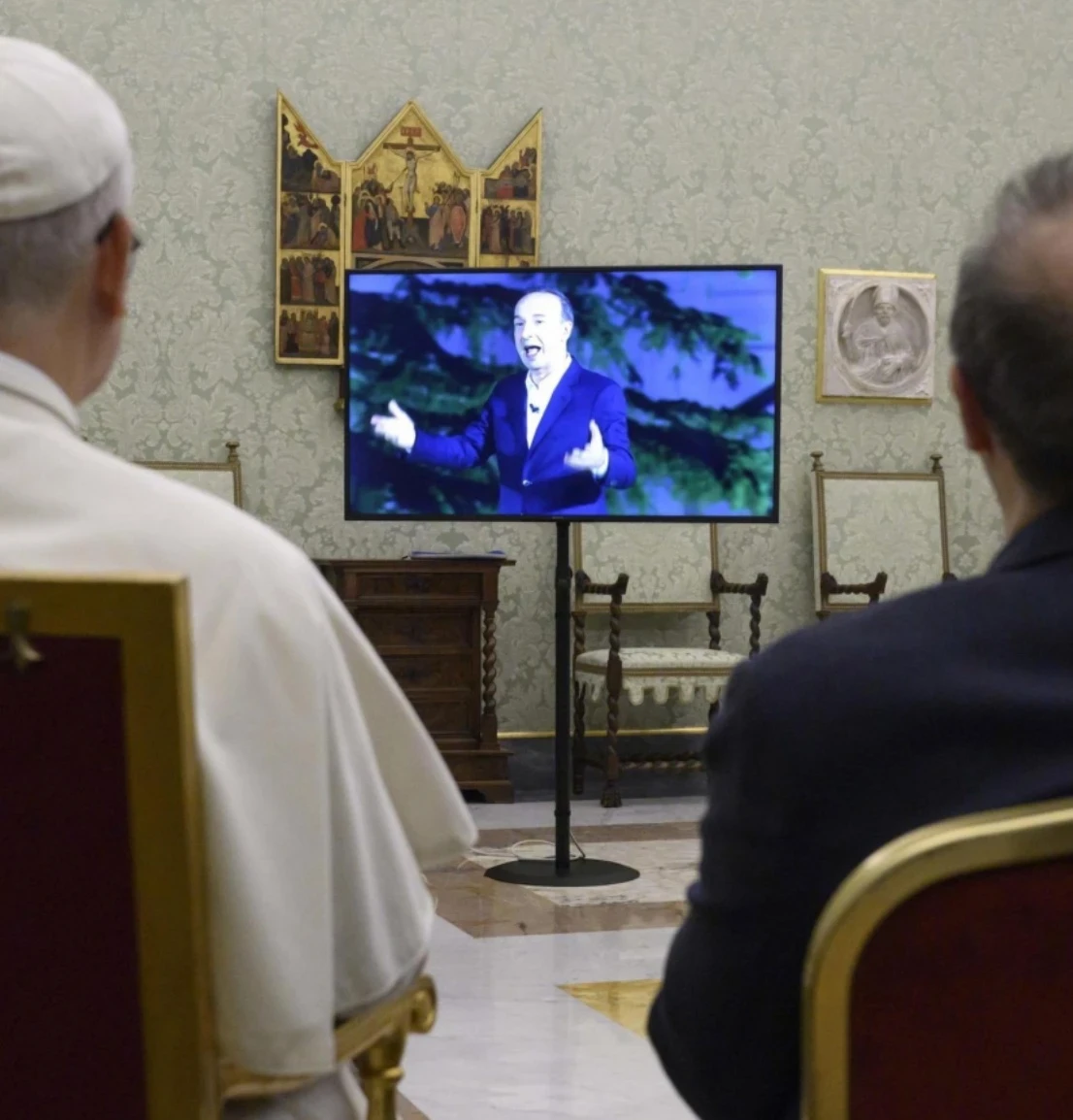 Papa Leone XIV e Roberto Benigni insieme