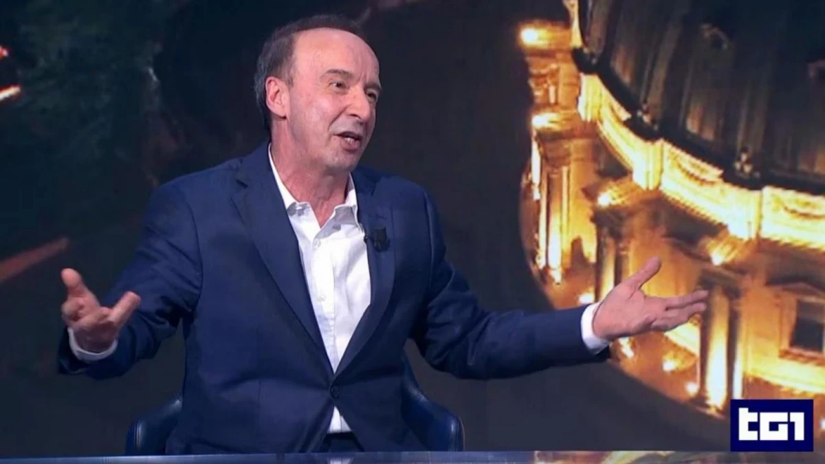 Roberto Benigni in studio al Tg1