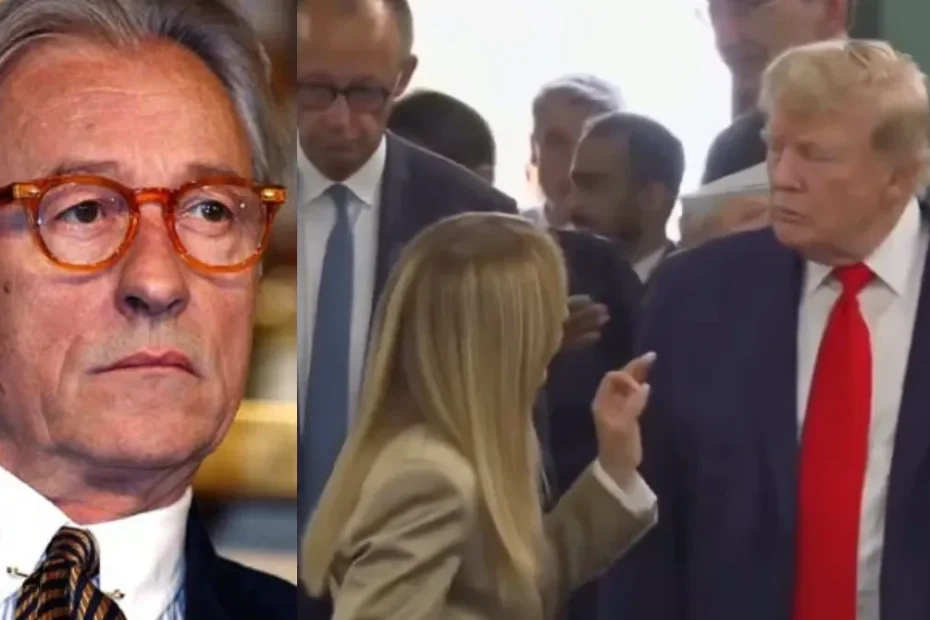 Poltrona vuota su uno studio televisivo italiano, a illustrare l'intervento di Vittorio Feltri sul caso Trump-Meloni