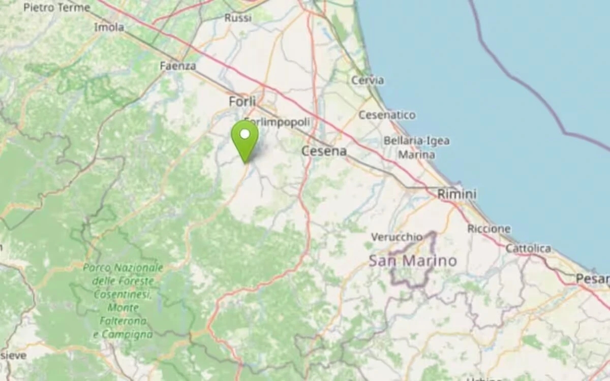 Mappa e area interessata dal terremoto tra Meldola e Forlì