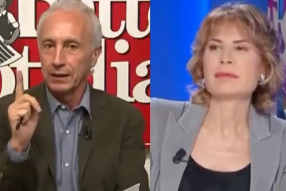 Marco Travaglio durante il confronto a Otto e Mezzo sul caso della grazia a Nicole Minetti