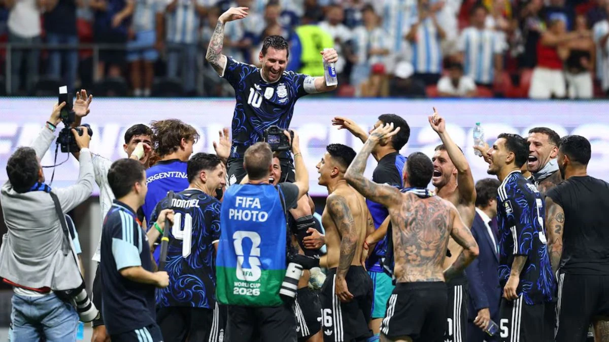 I giocatori dell'Argentina festeggiano dopo la semifinale dei Mondiali 2026